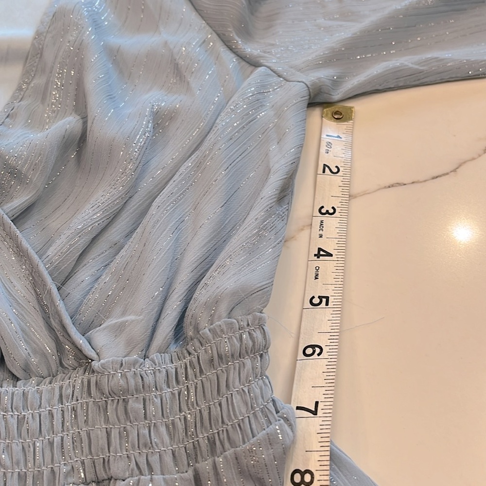 Altar’d State XS Blue Long Sleeve Dress with Silver thread throughout. Like New - Picture 9 of 16